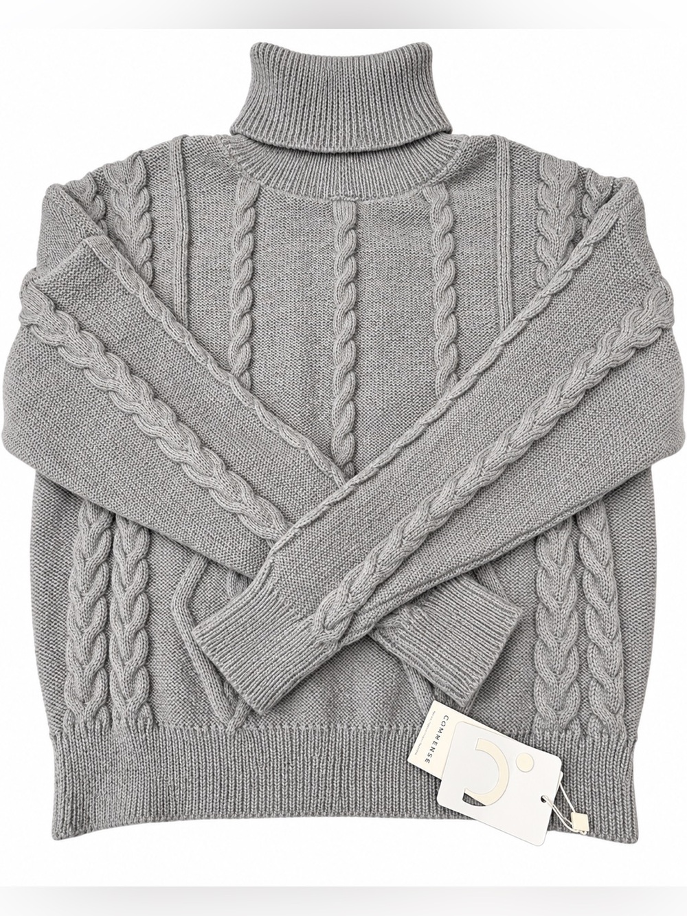 Commense Gray Cable Knit Turtleneck Sweater – Size XS